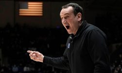 Duke’s Mike Krzyzewski exchanges words with Georgia Tech guard Michael Devoe during game